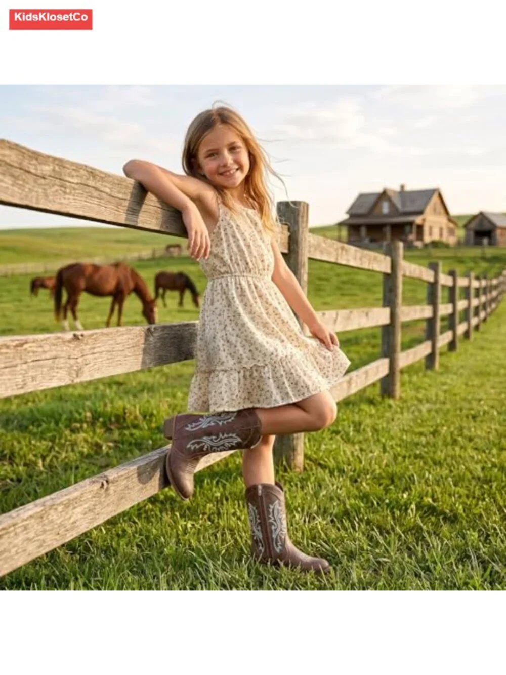 Girls Cowboy Boots Mid Calf Zipper Embroidery Western Riding Boots